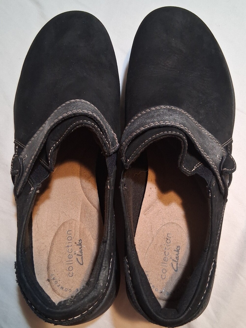 Clarks Collection Black Nubuck Leather Comfort Clogs Slip On Shoes Size 8.5M